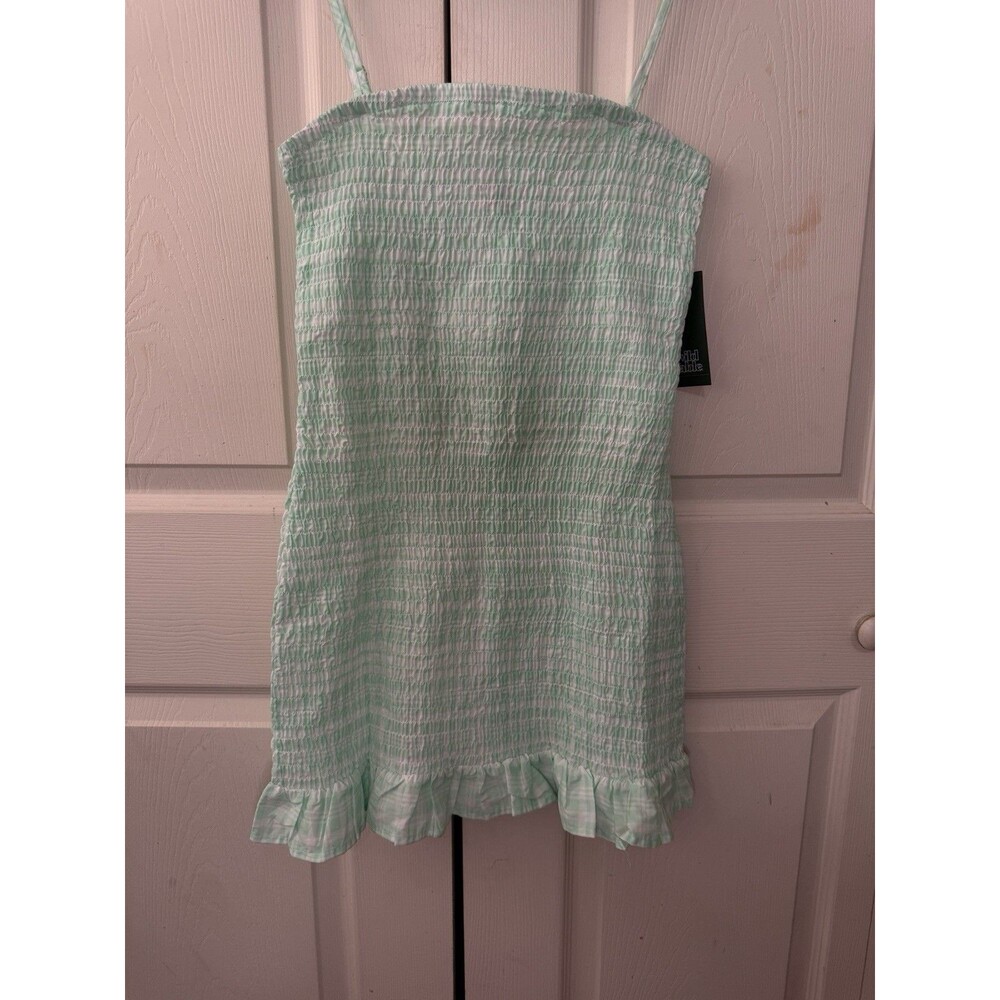 Wild Fable Womens Medium Green Plaid Smocked Bodycon Strapless Mini Dress